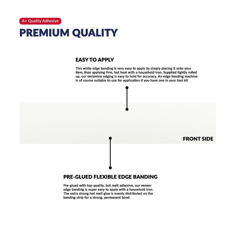 UNMAR White Melamine Edge Banding 1/2 inch x 50 feet Iron On Adhesive Edging Cabinet Repair Laminate Shelf Table Plywood Mdf Board Furniture Formica Countertop Pre Glued Flexible Strip Wood Veneer Tape Trim - Image 3
